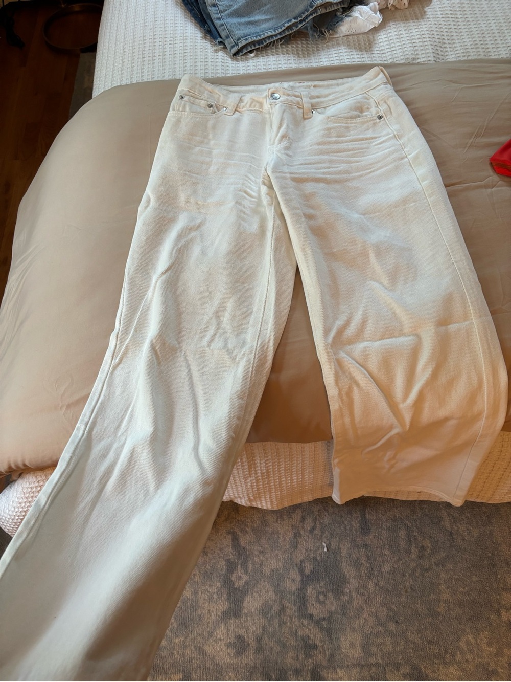 Edikted Ivory Denim Button Detail Pants
